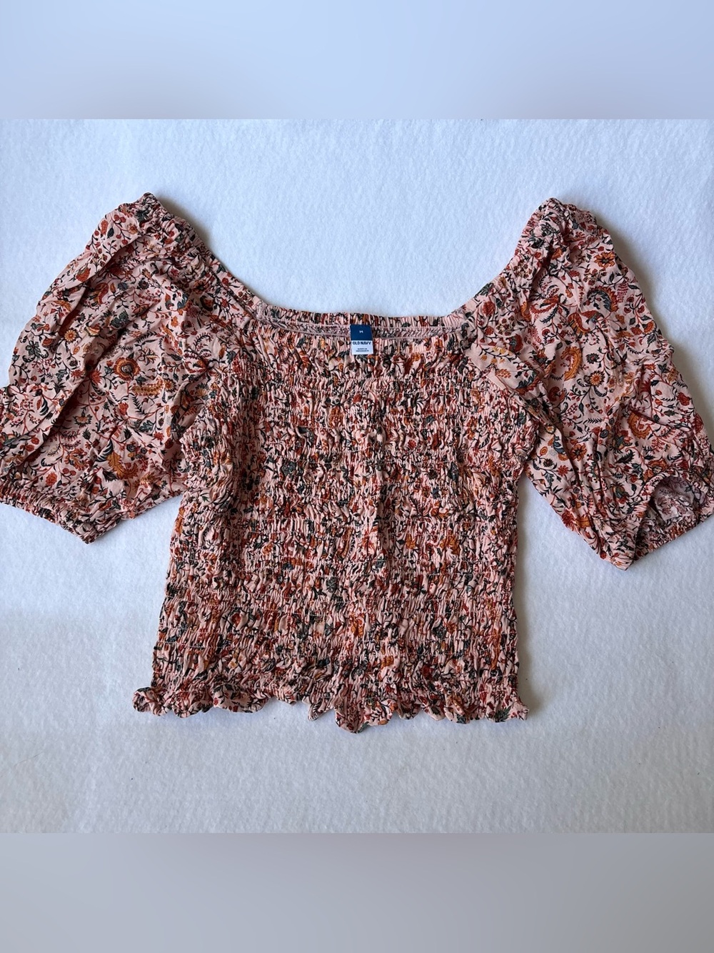 Old Navy Floral Smocked Puff Sleeve Crop Top Size M